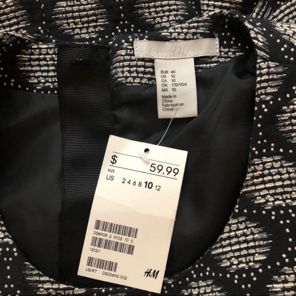 H&M Black and White Fit & Flare Dress size 10 NWT